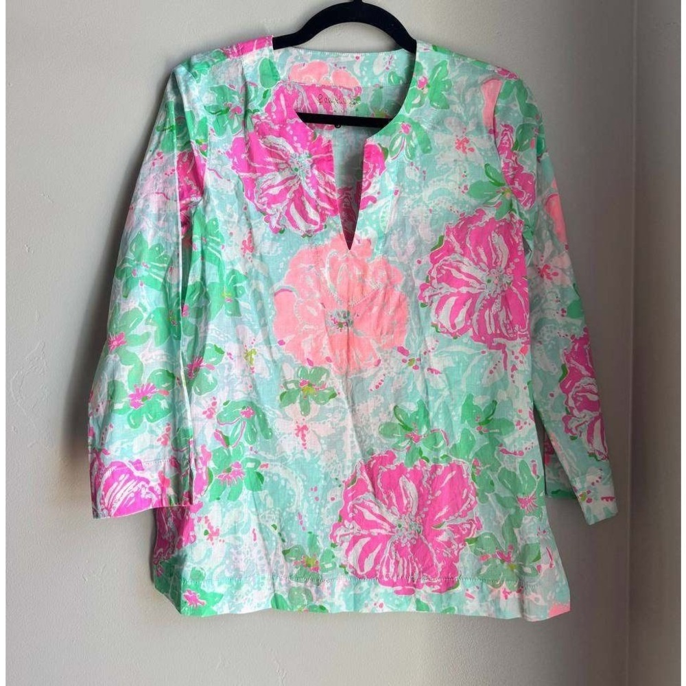 Lilly Pulitzer Floral Tunic Top S Cotton Resort Coastal Grandmother Vacation